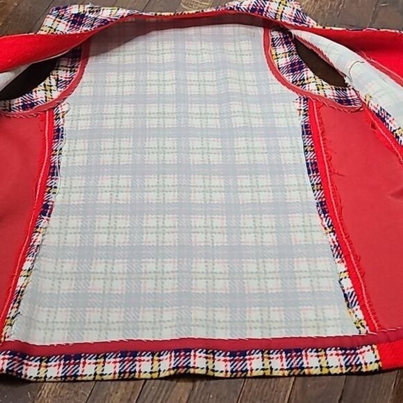 Vintage 50s 60s Handmade Red Blue Yellow Plaid Vest Unisex Napolean Buttons - Picture 10 of 12